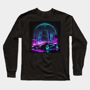 Modern Car In A Futuristic/Retro City - AI Art Long Sleeve T-Shirt